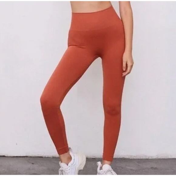 SET Active SculptFlex 7/8 Legging Rusty Orange Ribbed Side Accent Sz S - Picture 1 of 9